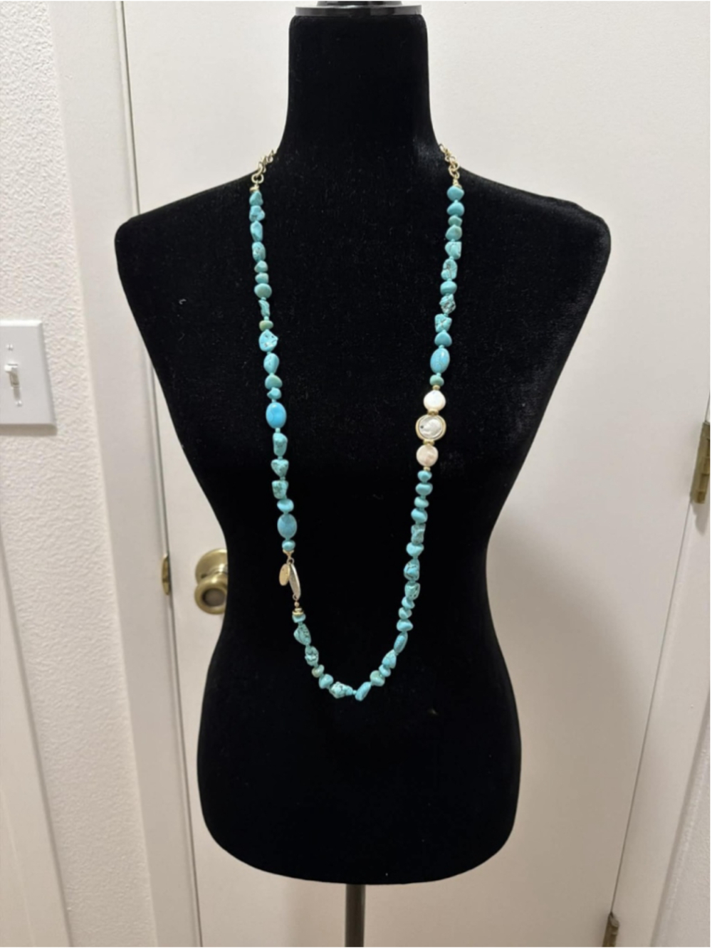 Chicos Turquoise Beaded Necklace Long Statement Pearl Accent 3 oz